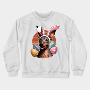 American Hairless Terrier with Bunny Ears Easter Celebration Crewneck Sweatshirt